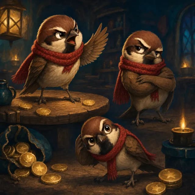Sparrow, a small bold bird standing tall