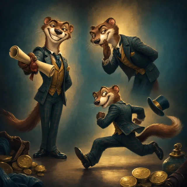 The Weasel, a sly salesman character with a suspicious grin