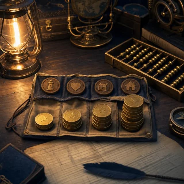 A pay slip on Fen's desk beside his brass abacus